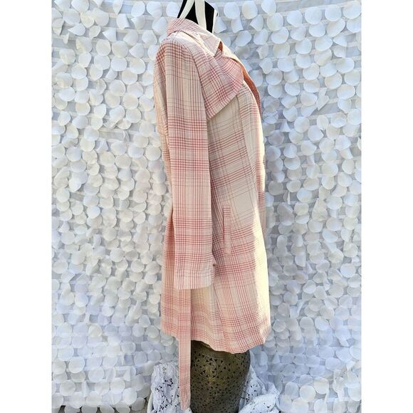 Lauren Conrad Pink Plaid Trench coat Very Berry Large Cotton Rayon SPRINGY - Picture 5 of 10